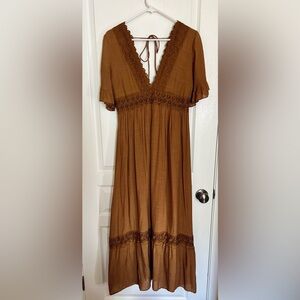 Wishlist Brown Maxi Dress with Lace Detail